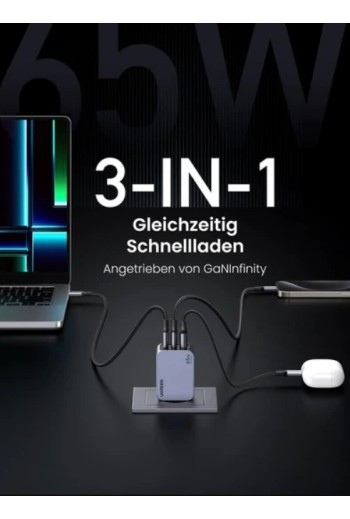 UGREEN Nexode Pro 65 W USB-C Mini GaN Ladegerät mit 3-Ports