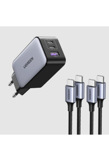 UGREEN 65 W USB-C GaN Ladegerät + 2 Stück 60 W USB-C Ladekabel (1M)