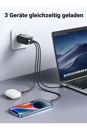 UGREEN 65 W USB-C GaN Ladegerät + 2 Stück 60 W USB-C Ladekabel (1M)