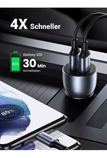 UGREEN 36 W KFZ USB 3.0 QC Autoladegerät mit 1M USB-C Kabel