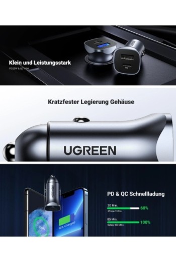 UGREEN 20 W PD 3.0 Autoladegerät, USB-C Zigarettenanzünder