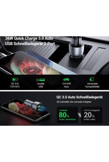 UGREEN 36 W USB 3.0 Autoladegerät mit 2-Ports