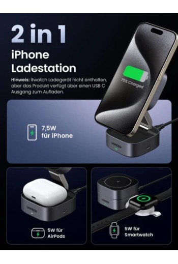 UGREEN 2-IN-1 Faltbare Tragbare iPhone Ladestation