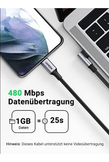 UGREEN 100 W USB-C auf USB-C Ladekabel (Winkel 90 Grad)