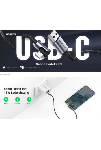 UGREEN USB-C Ladekabel Winkel 90 Grad (1M+2M)