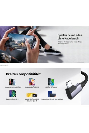 UGREEN USB-C Ladekabel Winkel 90 Grad (1M+2M)