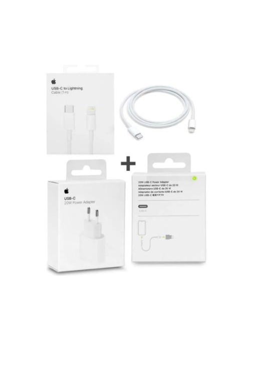 Apple iPhone 15 - 14 - 13 - 12 - 11 Original Ladegerät - 20W USB-C Power Adapter (Netzteil) + 1m Lightning to USB-C Ladekabel - 