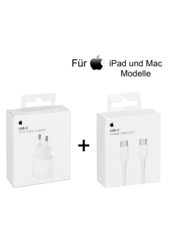 Original Apple iPad und Mac 20W Ladegerät + 2m USB‑C auf USB-C Ladekabel