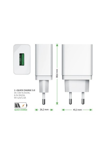 Aplic USB-Ladegerät 3000 mA, Quick Charge 3.0 USB-Ladegerät 1x USB A QC 3.0 Port / max. 3A über QC