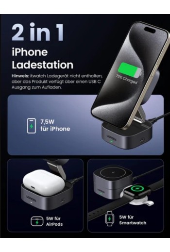 UGREEN 2-IN-1 Faltbare Tragbare iPhone Ladestation