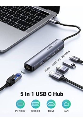 UGREEN 5-IN-1 4K@60Hz USB-C Hub mit LAN