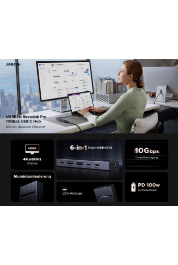 UGREEN Revodok Pro 6-IN-1 10Gbps 4K@60Hz USB-C Hub