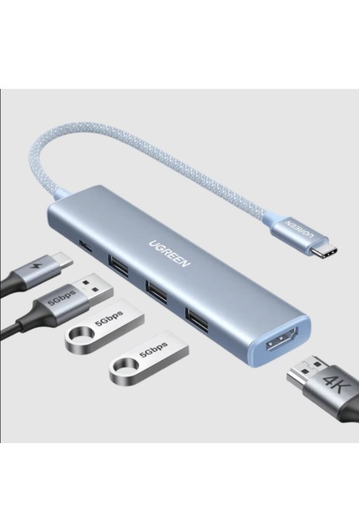 Revodok Stilvolle Serie 5-IN-1 USB-C 4K HDMI Hub (Blau)