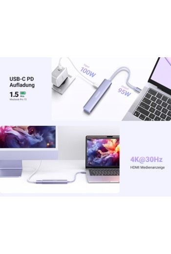 Revodok Stilvolle Serie 5-IN-1 USB-C 4K HDMI Hub (Lila)