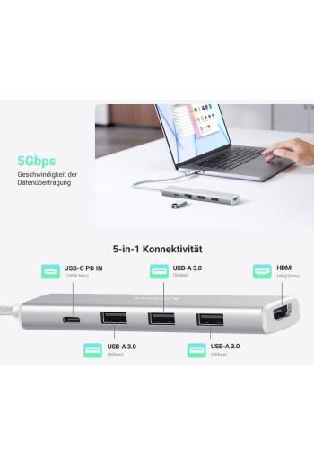 Revodok Stilvolle Serie 5-IN-1 USB-C 4K HDMI Hub (Weiß)